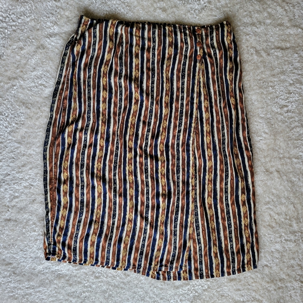 Simply fashion retro vintage wrap skirt size 22 blue tan cream